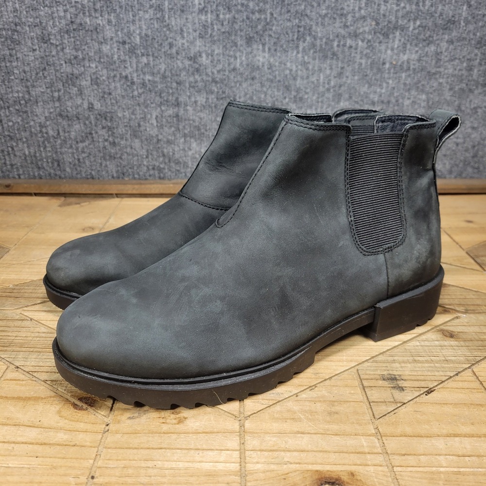 Sorelβ Emelie II Chelsea Boots Womens 10 Black Waterproof Leather NL4324-010 - Picture 2 of 13